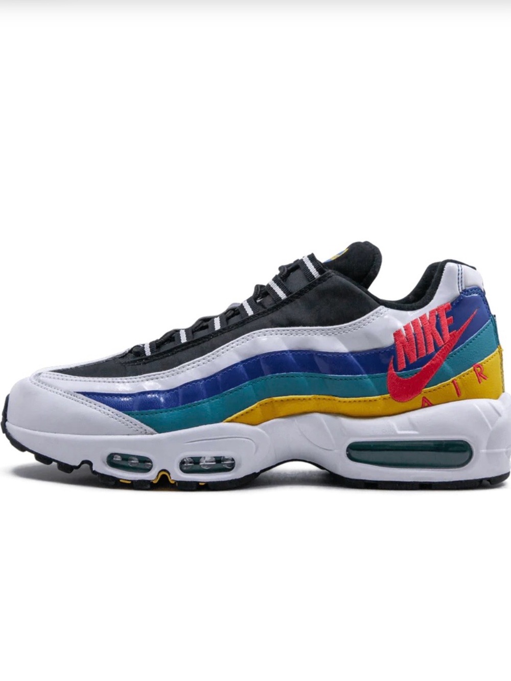 Nike Air Max 95 Women's Sneakers in White, Black, Teal, Blue, Yellow & Red